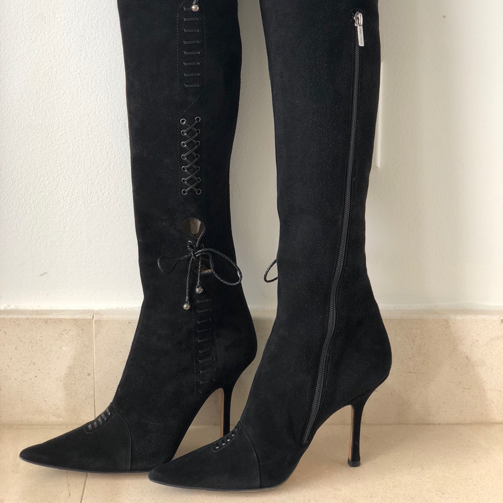 Jimmy Choo Knee High Suede Lace Boots